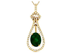 1.32CT DIAMOND & AAA EMERALD 14KT YELLOW GOLD 3D OVAL & ROUND FLOATING PENDANT