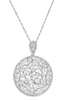 LARGE 3.30CT DIAMOND 18KT WHITE GOLD FLOWER FILIGREE CIRCULAR FLOATING PENDANT