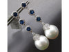 ESTATE LARGE 3.06CT DIAMOND & AAA SAPPHIRE & SOUTH SEA PEARL 18KT WHITE GOLD EARRINGS
