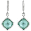 13.08CT DIAMOND & AAA BLUE TOPAZ 14K WHITE GOLD CUSHION & ROUND HANGING EARRINGS