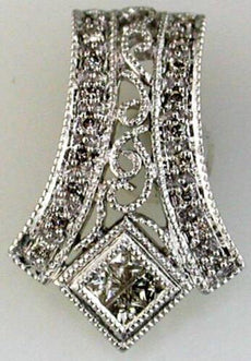 .33CT DIAMOND 14KT WHITE GOLD PRINCESS & ROUND SQUARE FILIGREE FLOATING PENDANT