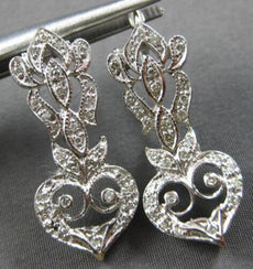 LARGE .60CT DIAMOND 14KT WHITE GOLD 3D HEART FILIGREE LEVERBACK HANGING EARRINGS