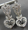 LARGE .60CT DIAMOND 14KT WHITE GOLD 3D HEART FILIGREE LEVERBACK HANGING EARRINGS