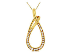 0.22CT DIAMOND 14KT YELLOW GOLD 3D CLASSIC TEAR DROP LOVE KNOT FLOATING PENDANT