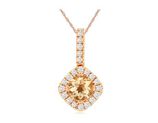 .54CT DIAMOND & AAA MORGANITE 14KT ROSE GOLD ROUND HALO SQUARE FLOATING PENDANT