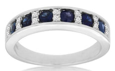 .91CT DIAMOND & AAA SAPPHIRE 14KT WHITE GOLD 3D SQUARE SETTING ANNIVERSARY RING