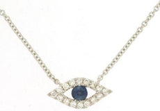 .20CT DIAMOND & AAA SAPPHIRE 14KT WHITE GOLD 3D CLASSIC LUCKY EVIL EYE NECKLACE