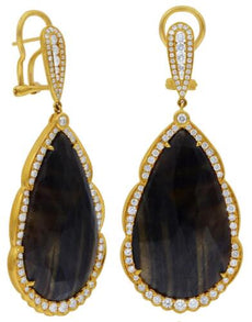 EXTRA LARGE 60.72CT DIAMOND & AAA SAPPHIRE 18KT YELLOW GOLD 3D CLIP ON EARRINGS