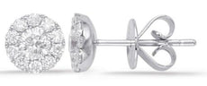 ESTATE .59CT DIAMOND 14KT WHITE GOLD 3D CLASSIC CLUSTER FLOWER STUD EARRINGS