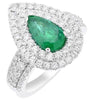 LARGE 3.23CT DIAMOND & AAA EMERALD 18K WHITE GOLD 3D DOUBLE HALO ENGAGEMENT RING