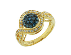 .50CT WHITE & BLUE DIAMOND 14KT BLACK & YELLOW GOLD CLUSTER FLOWER INFINITY RING