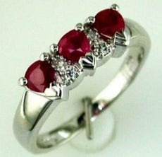 .95CT DIAMOND & AAA RUBY 14KT WHITE GOLD 3D ROUND & TRILLION 3 STONE LOVE RING