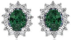 .90CT DIAMOND & AAA EMERALD 14KT WHITE GOLD 3D OVAL & ROUND FLOWER STUD EARRINGS