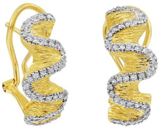 .34CT DIAMOND 14KT YELLOW GOLD CLASSIC DOUBLE SWIRL FUN CLIP ON HANGING EARRINGS