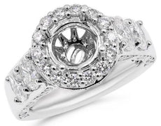 1.84CT DIAMOND 18K WHITE GOLD 3D OVAL & ROUND 4 PRONG SEMI MOUNT ENGAGEMENT RING