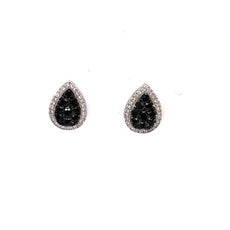 ESTATE .77CT WHITE & BLACK DIAMOND 18KT WHITE GOLD TEAR DROP PAVE STUD EARRINGS