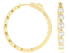1.6CT DIAMOND 14KT YELLOW GOLD 3D CLASSIC OVAL HOOP BEZEL FUN HANGING EARRINGS