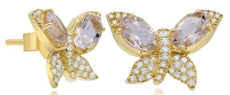 1.75CT DIAMOND & AAA MORGANITE 14KT YELLOW GOLD OVAL & ROUND BUTTERFLY EARRINGS