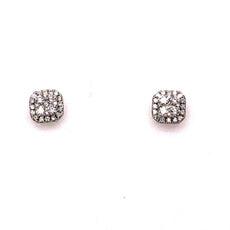ESTATE .50CT DIAMOND 18KT WHITE GOLD 3D CLASSIC ROUND SQUARE HALO STUD EARRINGS
