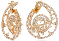 LARGE 2.70CT DIAMOND 18KT ROSE GOLD MULTI ROW CIRCULAR SIDE WAY HANGING EARRINGS