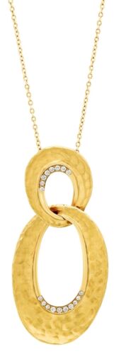 ESTATE .15CT DIAMOND 18KT YELLOW GOLD 3D DOUBLE OVAL LOVE KNOT FLOATING PENDANT