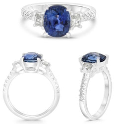 3.61CT DIAMOND & AAA SAPPHIRE PLATINUM 3D ROUND TRAPEZOID & OVAL ENGAGEMENT RING