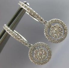 ESTATE .98CT DIAMOND 14KT WHITE GOLD 3D CLASSIC FLOWER HALO FUN HANGING EARRINGS