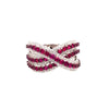 2.04CT DIAMOND & AAA RUBY 18KT WHITE GOLD 3D MULTI ROW CRISS CROSS INFINITY RING
