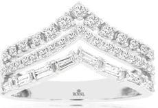 .52CT DIAMOND 14KT WHITE GOLD 3D ROUND & BAGUETTE 3 ROW V SHAPE ANNIVERSARY RING