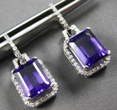 LARGE 6.32CT DIAMOND & AAA AMETHYST 14KT WHITE GOLD HALO HUGGIE HANGING EARRINGS