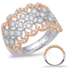 .72CT DIAMOND 14KT WHITE & ROSE GOLD MULTI FLOWER OPEN FILIGREE ANNIVERSARY RING