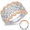 .72CT DIAMOND 14KT WHITE & ROSE GOLD MULTI FLOWER OPEN FILIGREE ANNIVERSARY RING