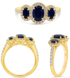 1.94CT DIAMOND & AAA SAPPHIRE 18KT YELLOW GOLD 3D OVAL & ROUND ANNIVERSARY RING