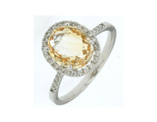 2.71CT DIAMOND & AAA CITRINE 14KT WHITE GOLD OVAL & ROUND CLASSIC HALO FUN RING