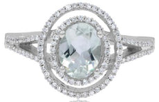 2.80CT DIAMOND & AAA GREEN AMETHYST 14K WHITE GOLD OVAL & ROUND DOUBLE HALO RING