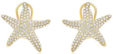 ESTATE LARGE 1.07CT DIAMOND 14KT YELLOW GOLD 3D STARFISH CLIP ON EARRINGS