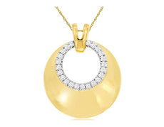 ESTATE .16CT DIAMOND 14K YELLOW GOLD ROUND MATTE & SHINY MOON CRESCENT PENDANT