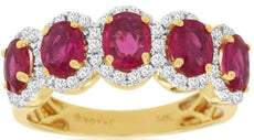 2.59CT DIAMOND & AAA RUBY 14KT 2 TONE GOLD OVAL & ROUND 5 STONE ANNIVERSARY RING
