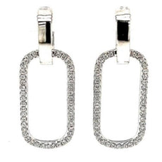 ESTATE .60CT DIAMOND 18K WHITE GOLD 3D CLASSIC RECTANGULAR OVAL HANGING EARRINGS