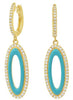 .56CT DIAMOND & TURQUOISE ENAMEL 14KT YELLOW GOLD 3D OVAL HUGGIE HANGING ARRINGS