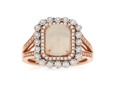 1.43CT DIAMOND & AAA OPAL 14KT ROSE GOLD 3D CUSHION & ROUND DOUBLE HALO FUN RING