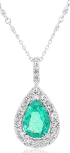 6.51CT DIAMOND & AAA EMERALD 18KT WHITE GOLD 3D PEAR SHAPE & ROUND LOVE NECKLACE