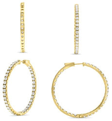 ESTATE 5.0CT DIAMOND 14K YELLOW GOLD 3D CLASSIC INSIDE OUT HOOP HANGING EARRINGS
