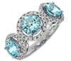3.20CT DIAMOND & AAA AQUAMARINE 14KT WHITE GOLD 3 STONE ROUND ANNIVERSARY RING