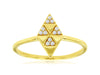 .06CT DIAMOND 14KT YELLOW GOLD 3D ROUND TRIANGULAR GEOMETRICAL PYRAMID FUN RING