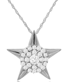 ESTATE .15CT DIAMOND 14KT WHITE GOLD ROUND CLASSIC STAR FLOWER FLOATING PENDANT