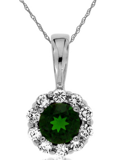 1.05CT DIAMOND & AAA RUSSALITE 14KT WHITE GOLD 3D ROUND FLOWER FLOATING PENDANT