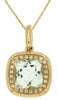 1.43CT DIAMOND & AAA GREEN AMETHYST 14KT YELLOW GOLD 3D CUSHION & ROUND PENDANT