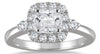 1.5CT DIAMOND 14K WHITE GOLD CUSHION & ROUND 3 STONE SQUARE HALO ENGAGEMENT RING
