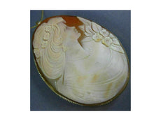 ANTIQUE EXTRA LARGE 14KT YELLOW GOLD HANDCRAFTED FILIGREE LADY CAMEO PIN PENDANT